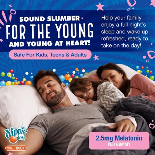 Vista 3 de Dippin' Dots - Gomitas de melatonina para niños y adultos (suministro para 30 días) sabor a crema de fresa y puesta de sol Suplemento