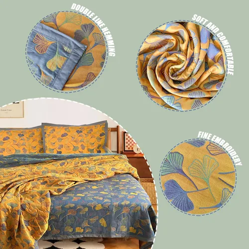 Vista 4 de Ginkgo - Juego de ropa de cama tamaño King, reversible, suave, juego de edredón con fundas de almohada, juego de colcha de algodón ligero para todas