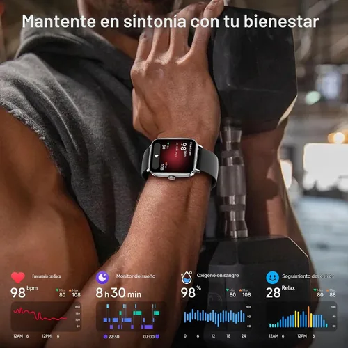 Vista 4 de Gydom Reloj inteligente para hombre, rastreador de fitness HD de 1.85 Más de 110 modos deportivos, frecuencia cardíaca, sueño/estrés, reloj Negro
