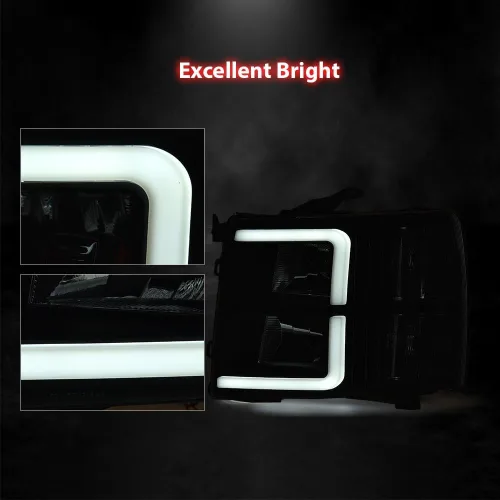 Vista 3 de PIT66 Faros LED de proyector de tubo DRL sin bombilla compatibles con Chevy Silverado 1500 2007-2013/2500HD 3500HD 07-14 No se ajusta a los faros