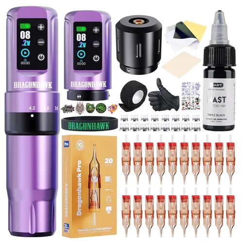 Vista 10 de Dragonhawk Atom2 Pro Tattoo Kit, 7 Stroke Settings, 2000mAh, Purple