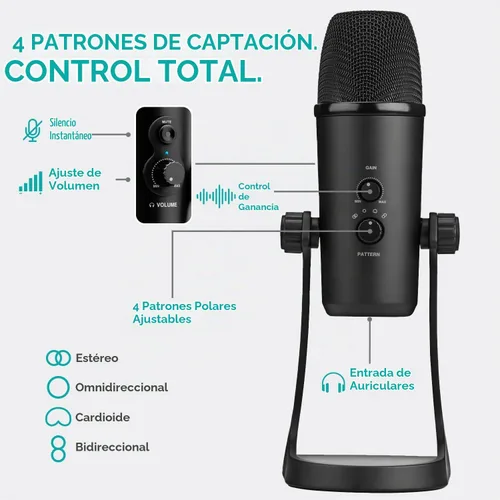 Vista 3 de Paquete de podcast USB para 2 personas Movo - 2 micrófonos de condensador y concentrador USB Negro