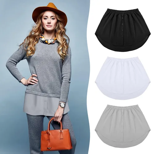 Vista 4 de Extensor de camisa para mujer, 3 piezas, leggings falsos ajustables en capas, parte superior inferior de barrido, falda