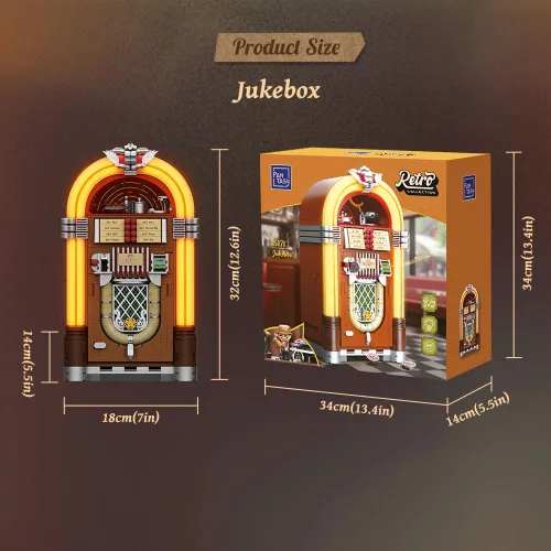 Vista 7 de PANTASY Kit de construcción retro Jukebox con función de moneda y sonido, modelo de caja de música mecánica con discos acrílicos, estudio