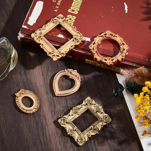 Vista 7 de NICENEEDED 10 PCS Mini Vintage Resin Picture Frame, Golden Photo Frames Antique Small Pictures Frame, Tiny Oval Rectangle Baroque Picture Frame for