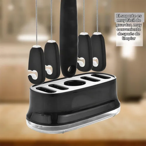 Vista 6 de ALINK Juego de 5 cepillos de limpieza para botellas con soporte, limpiador de botellas con soporte, cepillo para tapa de pezón para Stanley, Yeti