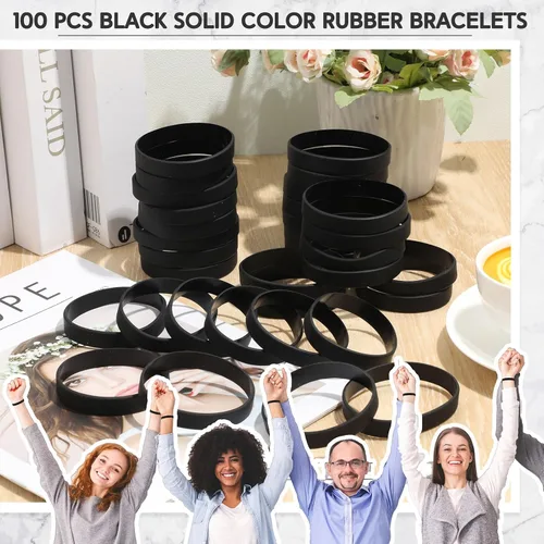 Vista 5 de Liliful 100 pulseras de goma de silicona, pulseras de goma para pulseras de silicona para mujeres y hombres (negro)