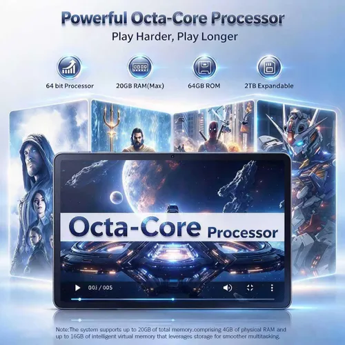 Vista 4 de Android 16 Tablet de 10 pulgadas, pantalla de 120 Hz, octa-Core