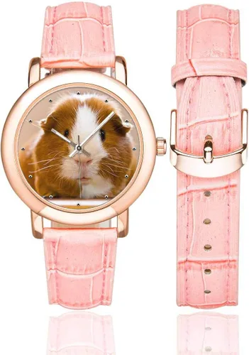 Vista 2 de InterestPrint Reloj de pulsera con correa de cuero rosa para mujer con diseño de animal lindo