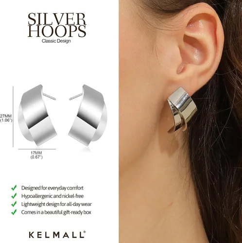 Vista 10 de KELMALL Aretes tipo argolla de oro de 14 quilates para mujer, hipoalergénicos, gruesos, redondos, no se deslustra, para orejas sensibles