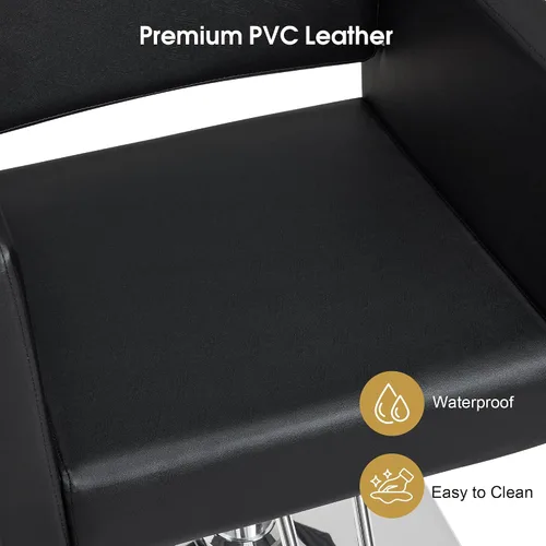 Vista 7 de Silla BarberPub para estilista de salón, silla de peluquería hidráulica, altura ajustable, cuero PVC, giro de 360 grados, barbería, salón en casa