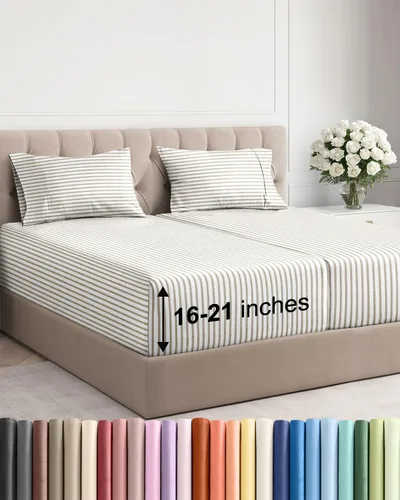 Vista 115 de Juego de sábanas tamaño Queen con bolsillos extra profundos, sábanas transpirables y refrescantes de 4 piezas, ropa de cama de lujo para hotel