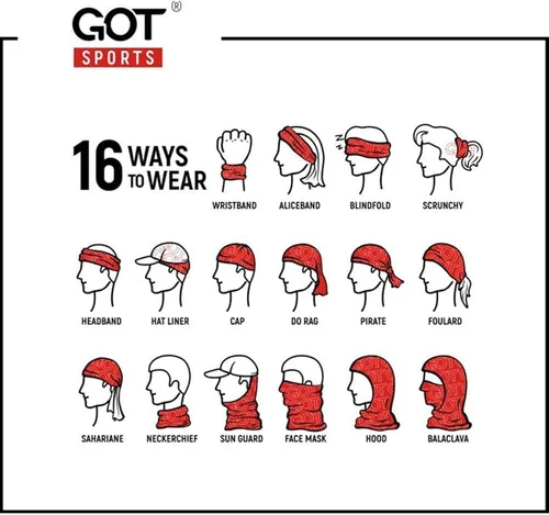 Vista 3 de GOT Bandana multifuncional deportiva- Funciona como bufanda, polaina para el cuello, diadema, bandana - microfibra transpirable que absorbe