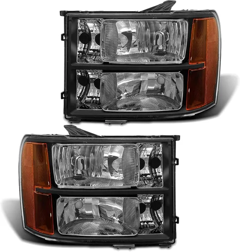 Vista 11 de para Sierra 1994-1998 Conjunto de Faros compatible con GMC C10/Sierra/Suburban/Yukon 1994-1998 con Parachoques y Esquina Carcasa Cromada