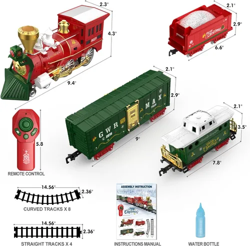 Vista 7 de Hot Bee Juego de tren de Navidad con control remoto, juguetes de tren con humo, luces y sonido, juegos de tren de Navidad para alrededor del árbol