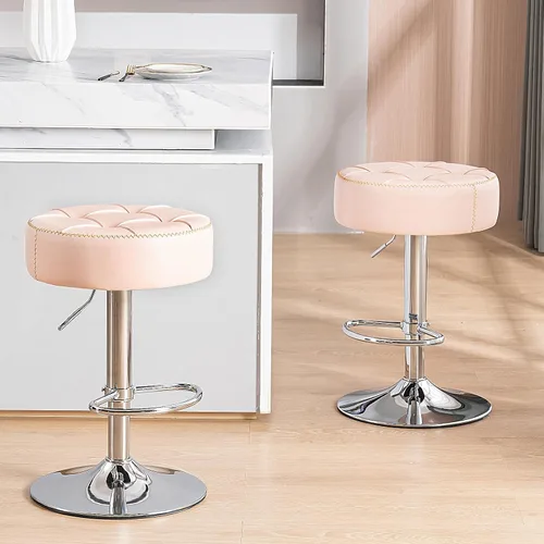 Vista 2 de Taburetes de bar circulares giratorios modernos de altura ajustable de 360°, asientos cómodos y elegantes para el hogar y el espacio del bar