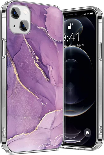 Vista 8 de SaharaCase - Funda de la serie Marble para iPhone 13 y iPhone 14 (2022) [parachoques a prueba de golpes] protección resistente, agarre Azul/Dorado