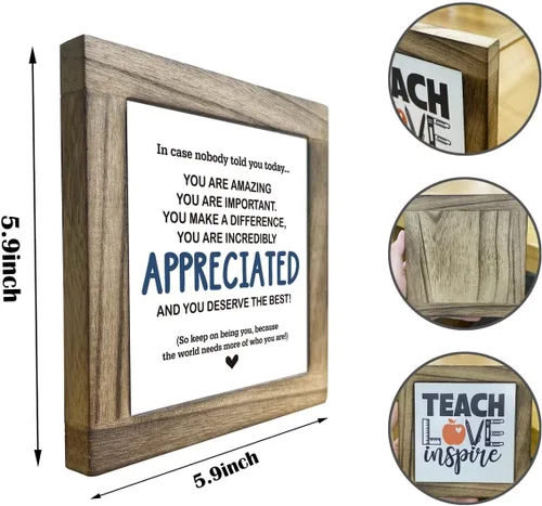 Vista 2 de Cartel inspirador, caja de placas de madera, decoración de escritorio, decoración de mesa para oficina en casa, letrero de madera inspirador