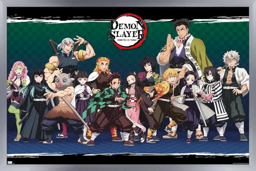 Vista 10 de Demon Slayer - Póster de pared alineado, 34 pulgadas de largo x 22.4 pulgadas de ancho, versión sin marco
