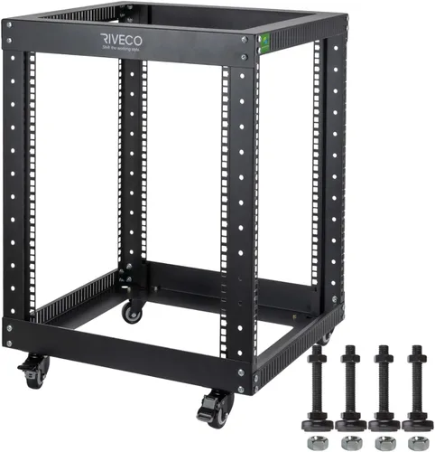 Vista 8 de RIVECO Estante de servidor de marco abierto de 6U con ruedas: montaje rápido de 4 postes para uso pesado, soporte de 19 pulgadas, gabinete de 600 KG