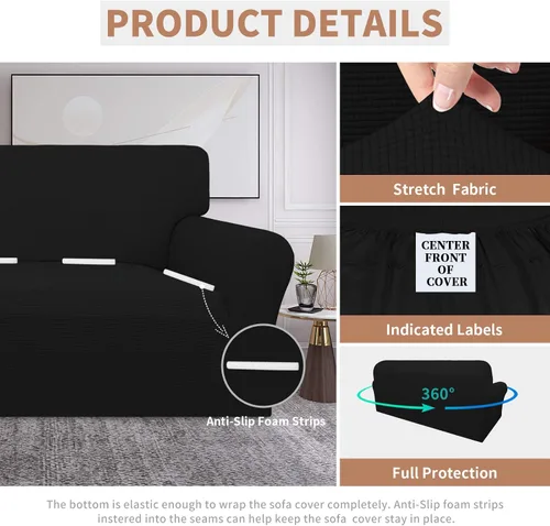 Vista 4 de Easy-Going - Funda para sofá 100% impermeable de ambos lados, funda de jacquard elástica, protector de muebles a prueba de derrames, para niños