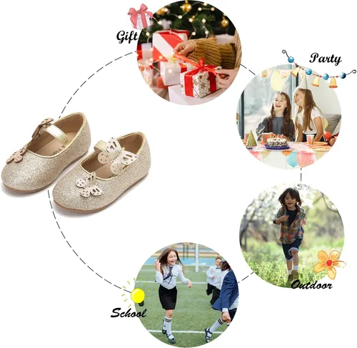 Vista 5 de Felix & Flora Zapatos de ballet para niñas pequeñas Zapatos planos Mary Jane para niñas de flores, zapatos de vestir para fiestas y bodas
