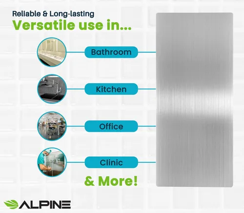 Vista 6 de Alpine - Protector de pared para secador de manos de acero inoxidable para baño, cocina y oficina con adhesivo 3M resistente, fácil de limpiar