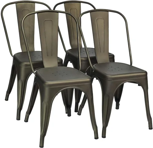 Vista 10 de COSTWAY Juego de 4 sillas de comedor de 18 pulgadas, sillas de metal industriales vintage apilables, sillas de mostrador/barra con respaldo alto