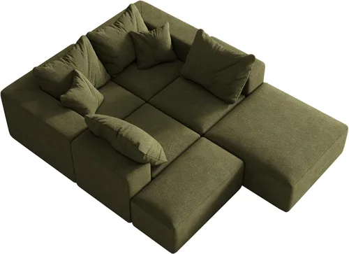 Vista 6 de Juego de sofá modular modular en forma de L de 132 pulgadas, sofá de nube sin hueso, sofá seccional convertible con almohadas, juegos de muebles