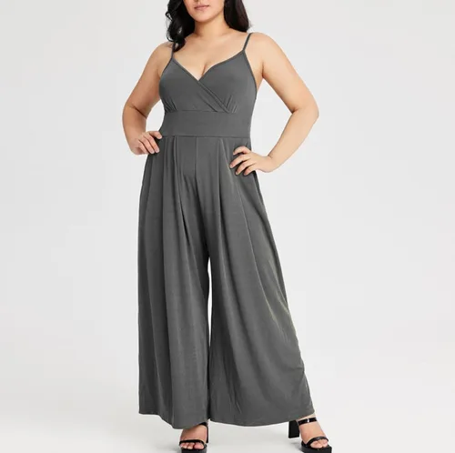 Vista 3 de HJYUZP Sweat Pants for Womens Women's Wide Leg Pants Solid Color V Neck Sexy Straight Leg Camisole Pants for Women Trendy