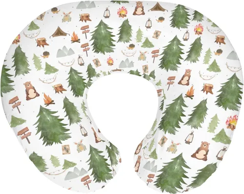 Vista 17 de Fundas de almohada de lactancia de animales de acuarela para niños y niñas, osos, conejo, mapache, hojas florales, funda de almohada de lactancia