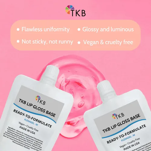 Vista 8 de Base para brillo de labios TKB (Flexagel M) Hidratante, alto brillo, cristalina, vegana y libre de crueldad Fabricada en Estados Unidos.