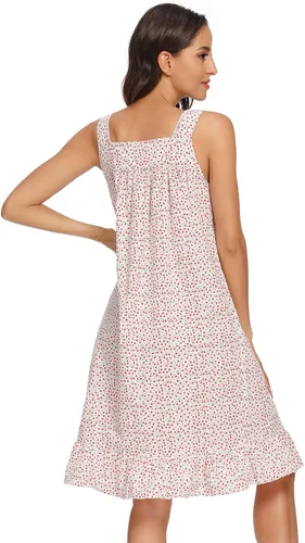 Vista 6 de IZZY + TOBY Camisón sin mangas para mujer, de algodón, cómodo, para dormir, ligero, para dormir