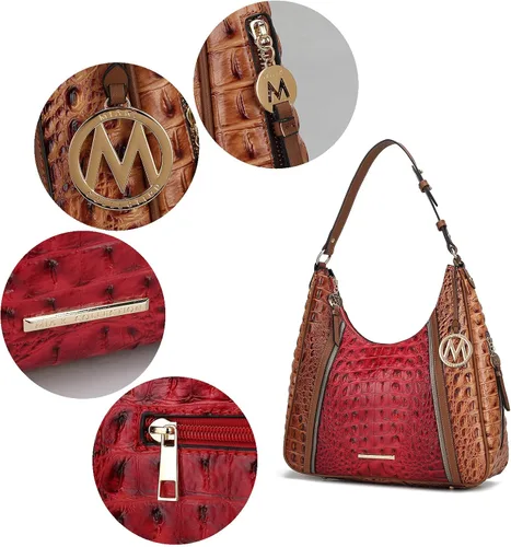 Vista 7 de MKF Collection Bolso Hobo para mujer - Bolso de mano de cuero vegano con asa superior de cocodrilo en relieve