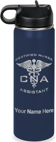 Vista 49 de LaserGram Botella de agua personalizada, asistente de enfermería certificada por la CNA, acero inoxidable de doble pared aislada al vacío con popote