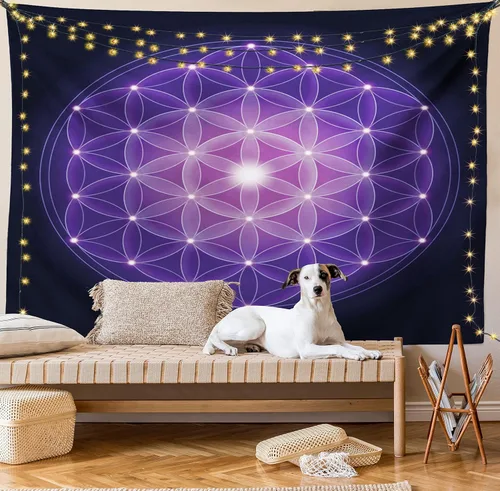 Vista 53 de Ambesonne Tapiz hippie, abrazo de hongos de ensueño y árbol de la vida místico y mandal verde, decoración de tela para colgar en la pared