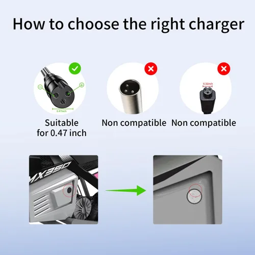 Vista 3 de Cargador de repuesto de 24V 1.5A compatible con Razor MX350 Dirt Bike, batería de scooter eléctrico, Razor E100 E200 E300, MX400 Dirt Rocket