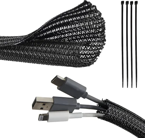 Vista 8 de RED WOLF Funda de Cable de Alambre Trenzado Dividida Manga de Cableado de 10 Pies - 1/2" Flexible Autoenvolvente para Gestión de Cables