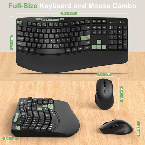 Vista 7 de Combo de teclado y mouse inalámbricos, teclado ergonómico con 6 teclas multimedia, teclado de tamaño completo 2.4G con reposamuñecas, mouse