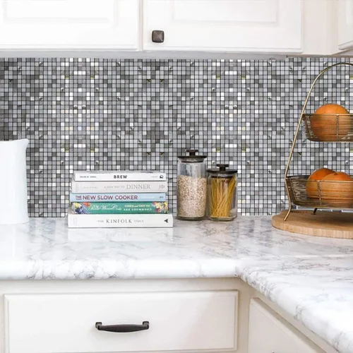 Vista 5 de 10 hojas autoadhesivas de mosaico de aluminio para despegar y pegar, paneles de pared 3D para cocina y baño (12 x 12 pulgadas, bronce)