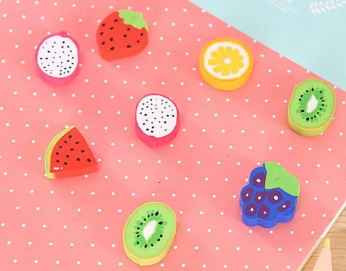 Vista 6 de 60 unids goma borrador lindo frutas estilo lápiz borrador para suministros de estudio