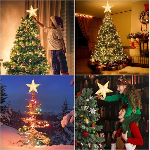 Vista 7 de DDcafor Decoración para árbol de Navidad con luz blanca cálida, ideal para decoración de árbol de Navidad, 8.7 pulgadas, funciona