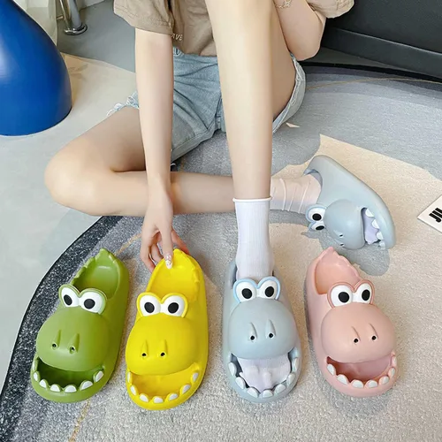 Vista 7 de Pantuflas de dinosaurio de dibujos animados para mujeres y hombres sandalias de ducha de animales divertidos para parejas antideslizantes 157