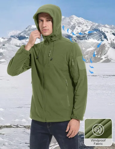 Vista 4 de CRYSULLY Chaqueta con capucha de forro polar táctica militar para hombre, chaqueta de caza, chaqueta de invierno, chaqueta cortavientos, chaqueta