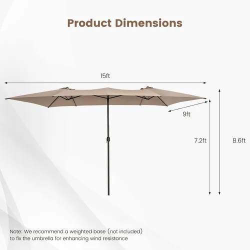 Vista 5 de TANGKULA Sombrilla de patio de doble cara de 15 pies con manivela, parte superior ventilada, sombrilla rectangular grande para exteriores