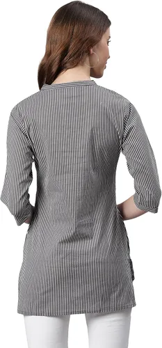 Vista 7 de Janasya Túnica de algodón gris indio para mujer