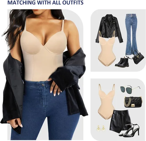 Vista 6 de FeelinGirl Body moldeador para mujer, sin espalda, sin tirantes, brasier integrado, talla grande, con control de abdomen