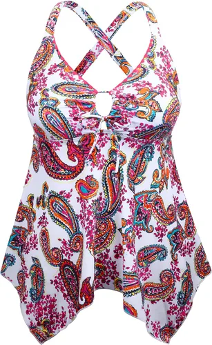 Vista 21 de Firpearl Trajes de baño tankini para mujeres, modestos y fluidos, espalda cruzada, talla plus, top de traje de baño Azul aguamarina