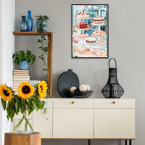 Vista 3 de Póster de lienzo de cocina azul funky para decoración de pared, pintura de acuarela pastel danés, coqueta, decoración de habitación, estética, 12 x