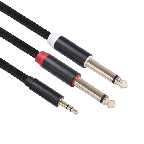 Vista 6 de Cable de audio mono TS de 0.138 in a doble 1/4 de 1/8 a 0.250 in, divisor en Y, compatible con iPhone, iPod, tarjeta de sonido de computadora